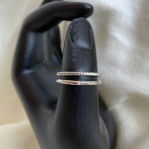 Set of 2 Stackable Silver Rings Size 6.5 Beaded Band CZRhinestone Minimalist